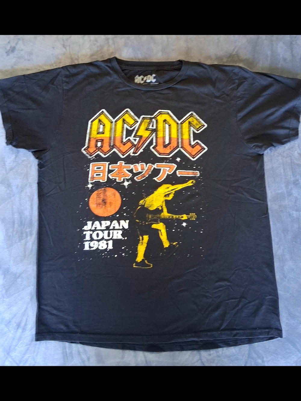 Replica 2020 AC/DC Black Japan Tour Graphic Tee with Yellow & Orange Print